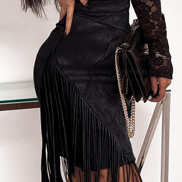 Fringe Suede Skirt for Women High Waisted Tassel Short Mini Skirt - Picture 2 of 4